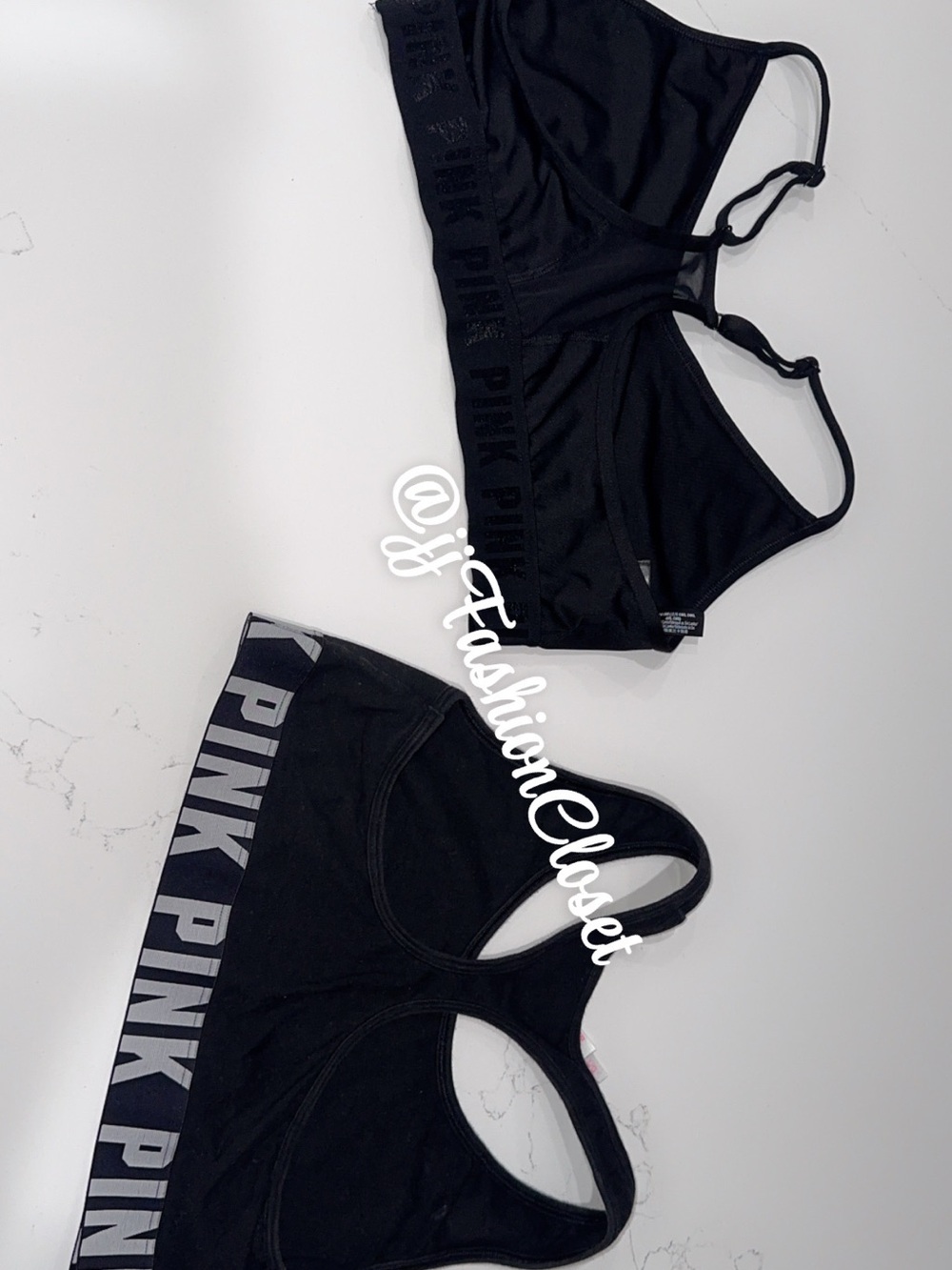 PINK Victoria's Secret Black  Tops with Bright Pink Logo Accents - Picture 4 of 6